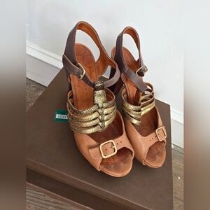 Chie Mihara Gold and Brown Strappy Heels